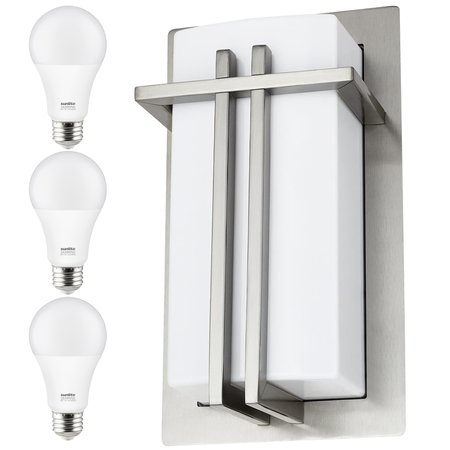 SUNLITE Square Wall Sconce Lght, E26, 9W LED 60W Equiv 3000K A19 Bulb, Indoor, Opal Shade, Matte Blk, 3PK 40255-NS